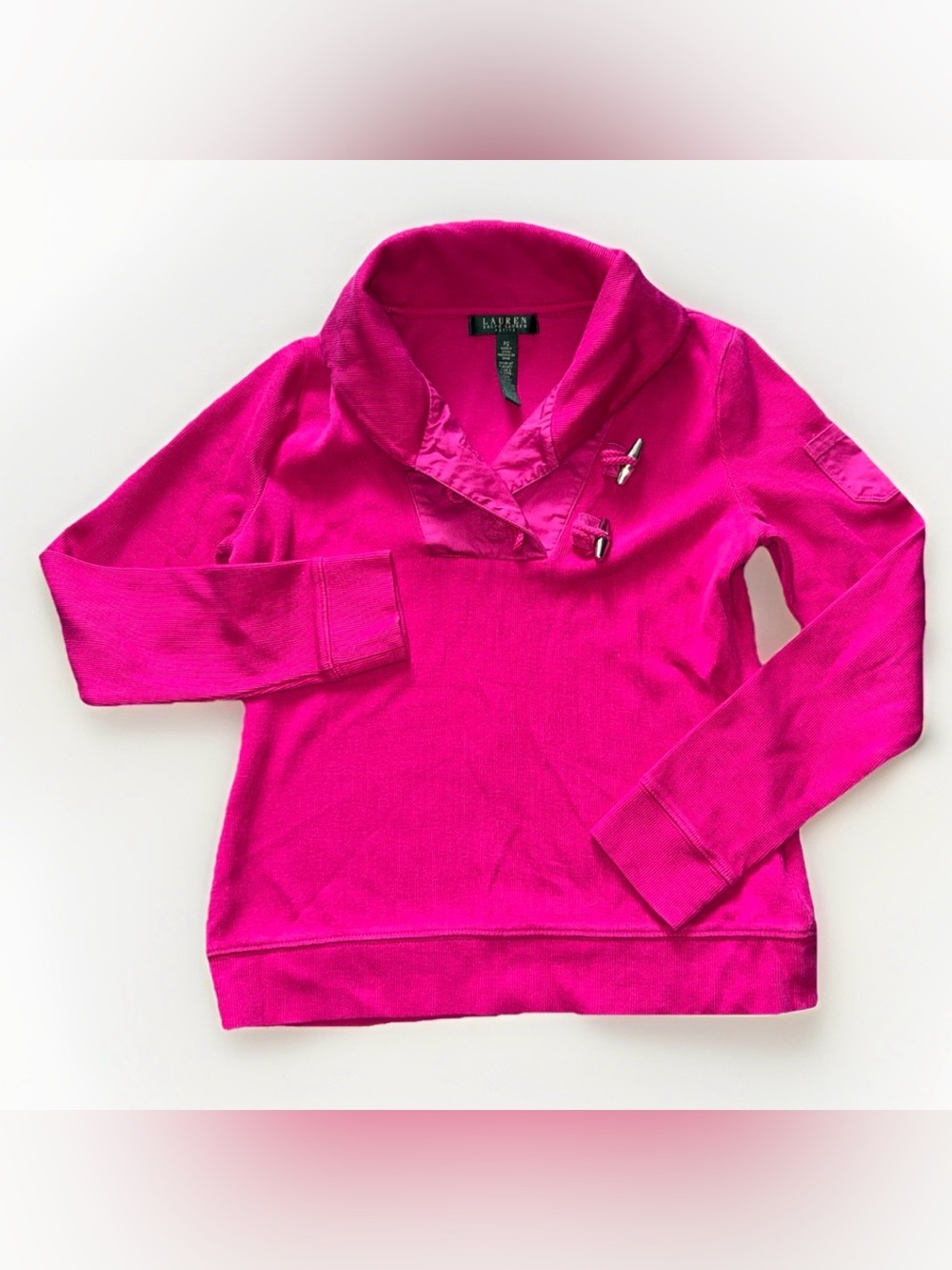 Lauren Ralph Lauren Bright Fuchsia Toggle Knit Pullover sweater